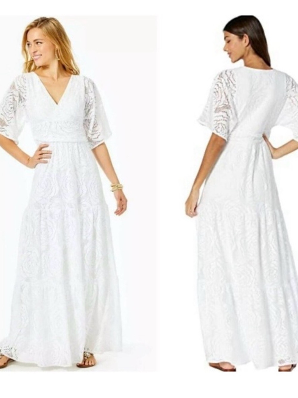 Lilly Pulitzer White Lace Maxi Dress with V-Neck